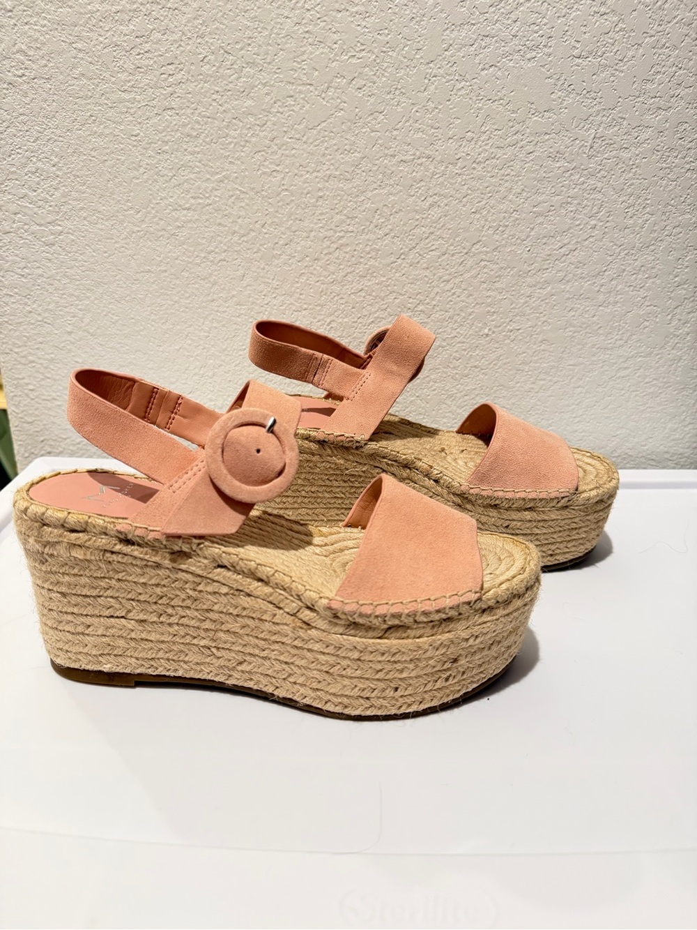 NWOT Marc Fisher Blush/Peach Suede Espadrille Wedge Sandals